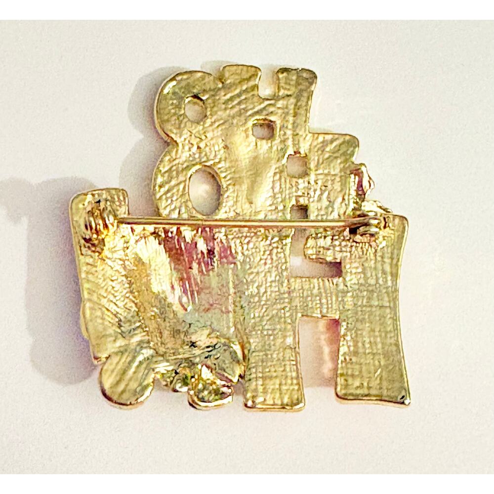 Vintage HO HO HO Santa Enamel Christmas Brooch Pin - Picture 3 of 3